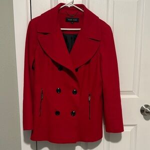 Women's Bold Red Pea Coat